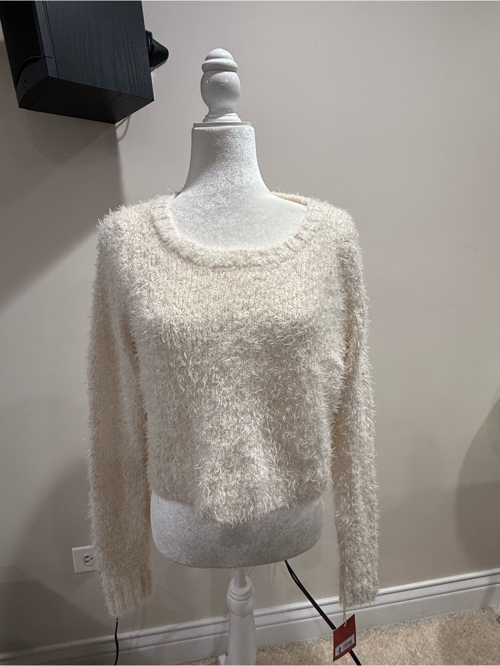 Mossimo Supply Co. Cream Fuzzy Scoopneck Sweater